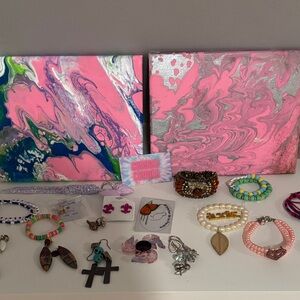 Pink and Silver Abstract Canvas Art Set